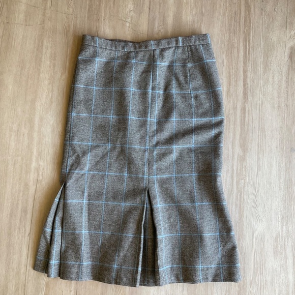 French Connection Wool Angora Plaid Midi Skirt tan academia grandpacore varsity - Picture 2 of 15